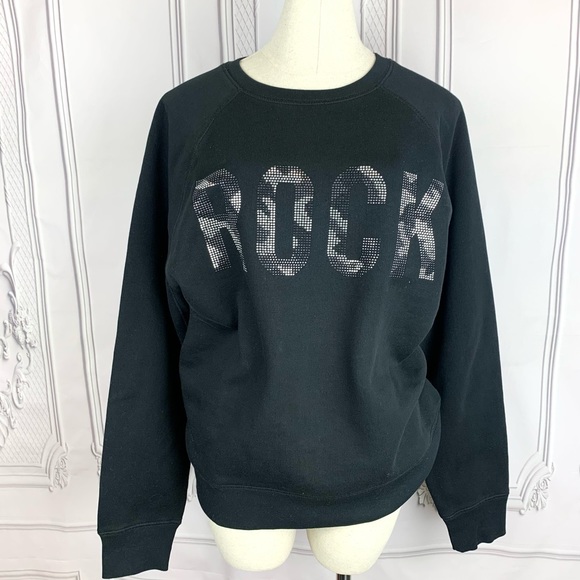 NEW! ZADIG & VOLTAIRE Upper Camo Stud ROCK Strass Sweatshirt Black Medium $198 - Picture 3 of 16